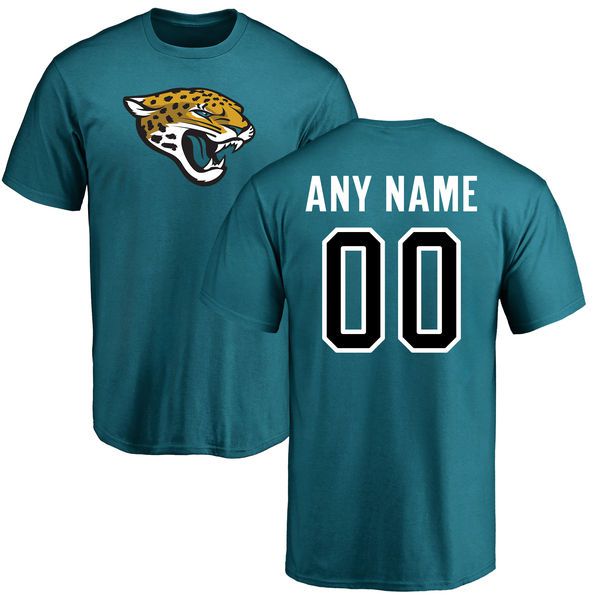 Men Jacksonville Jaguars Pro Line Teal Custom Name and Number Logo NFL T-Shirt->->Sports Accessory